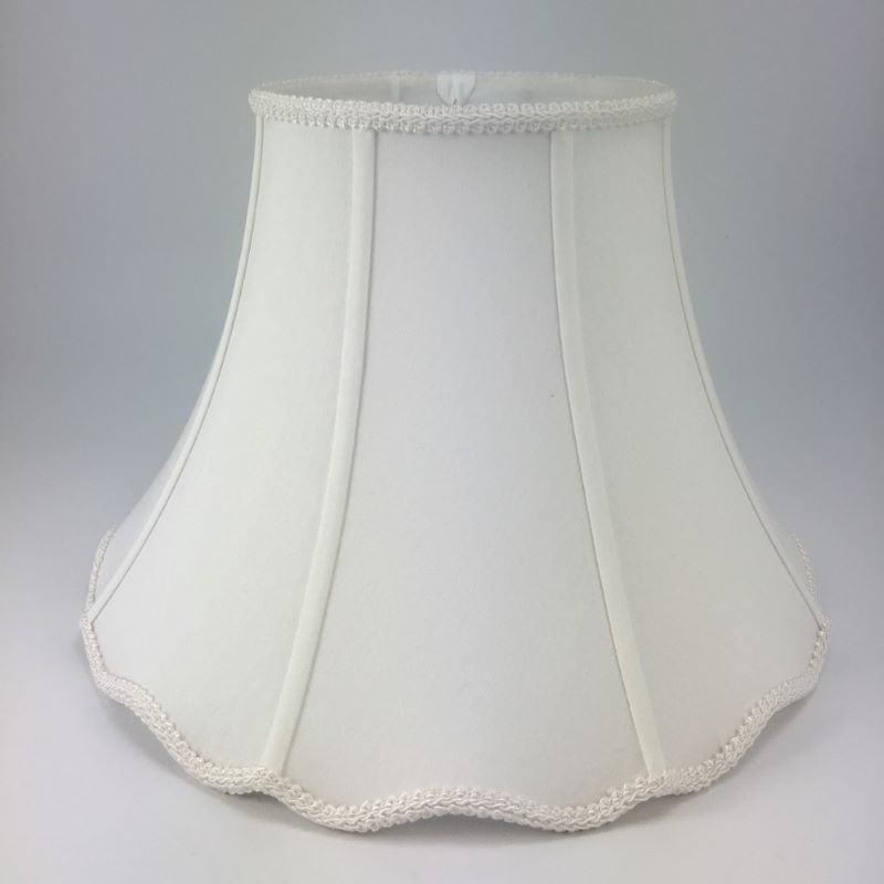 Scalloped Gimp Trimmed Silk Bell Lampshades - Cream Dupioni Pure Silk - Image 2