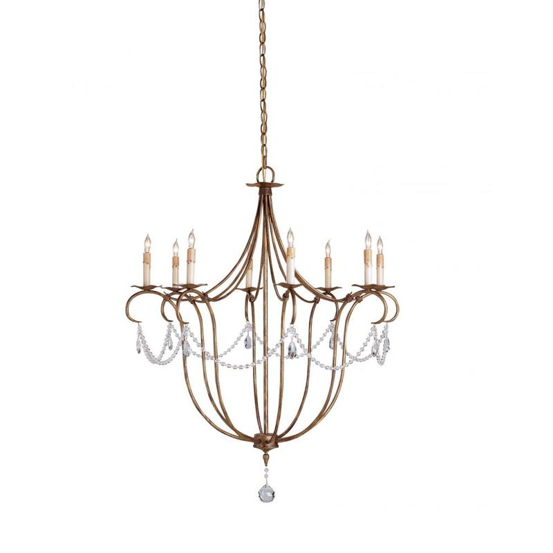 Currey Crystal Lights Gold Large Chandelier 9881