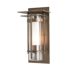 Hubbardton Forge Banded Seeded Glass Small Outdoor Sconce with Top Plate