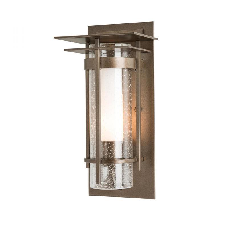 Hubbardton Forge Banded Seeded Glass Small Outdoor Sconce with Top Plate