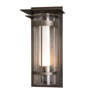 Hubbardton Forge Banded Seeded Glass with Top Plate Large Outdoor Sconce
