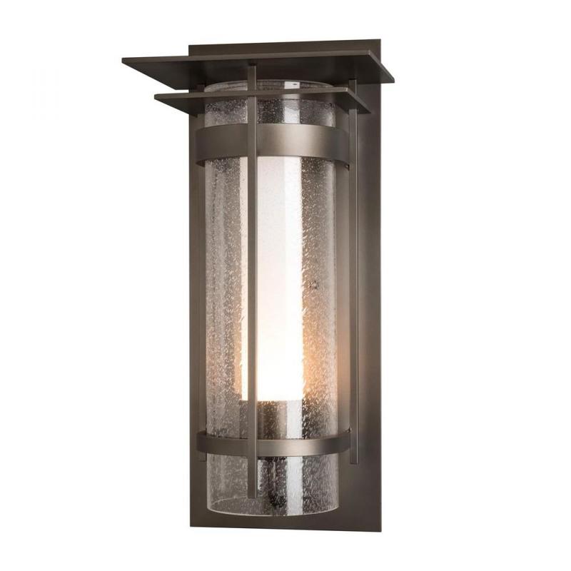 Hubbardton Forge Banded Seeded Glass with Top Plate Large Outdoor Sconce