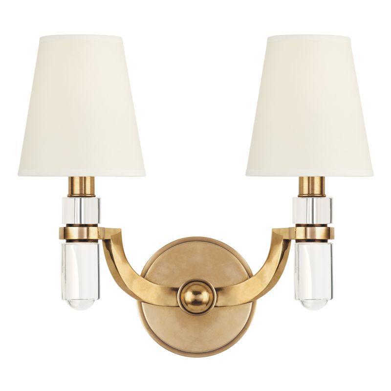 2 LIGHT WALL SCONCE w/WHITE SHADE 982 AGB WS